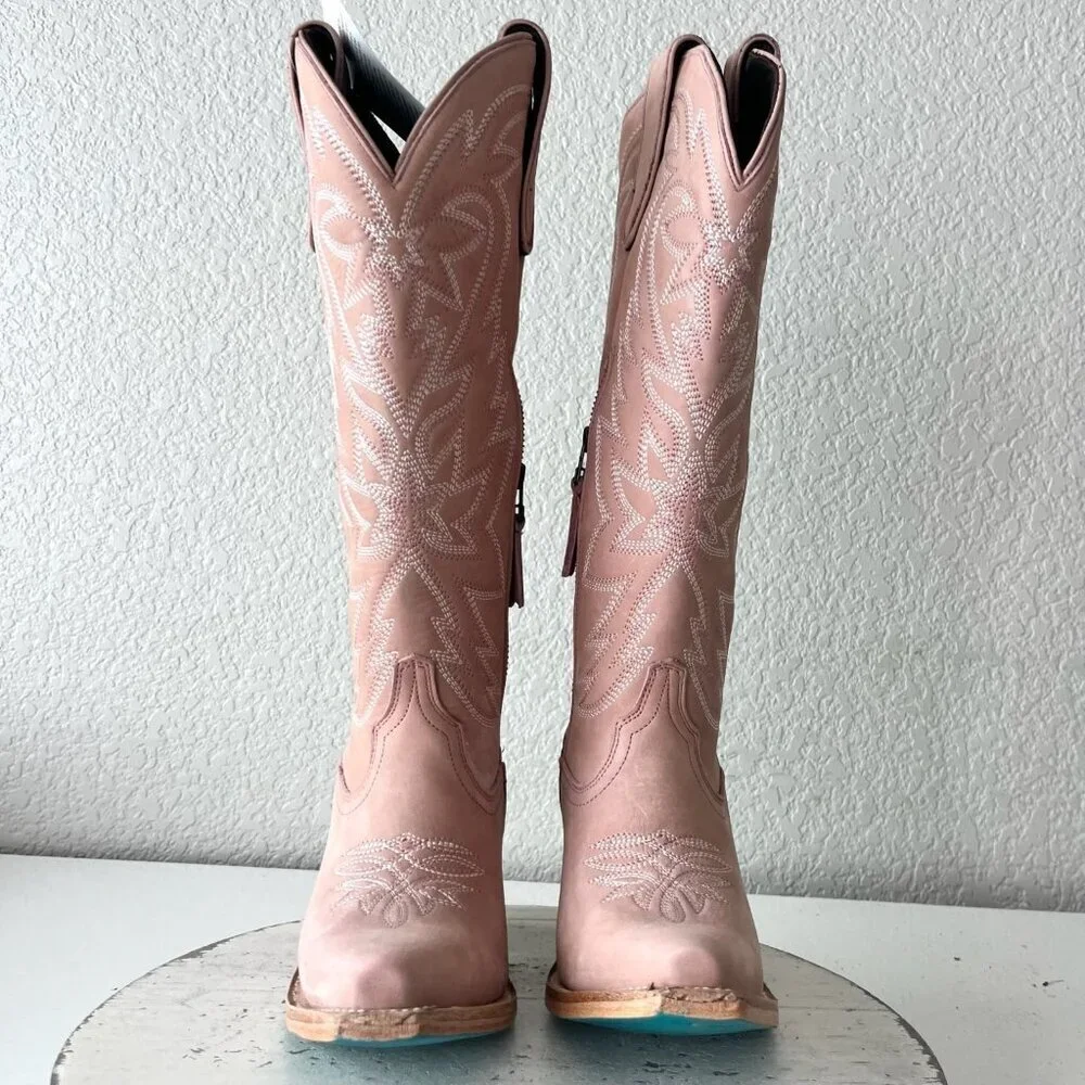 Lane SMOKESHOW Womens Cowboy Boots 5 Pink Leather Western Cowgirl Mid Calf Tall - Picture 7 of 14